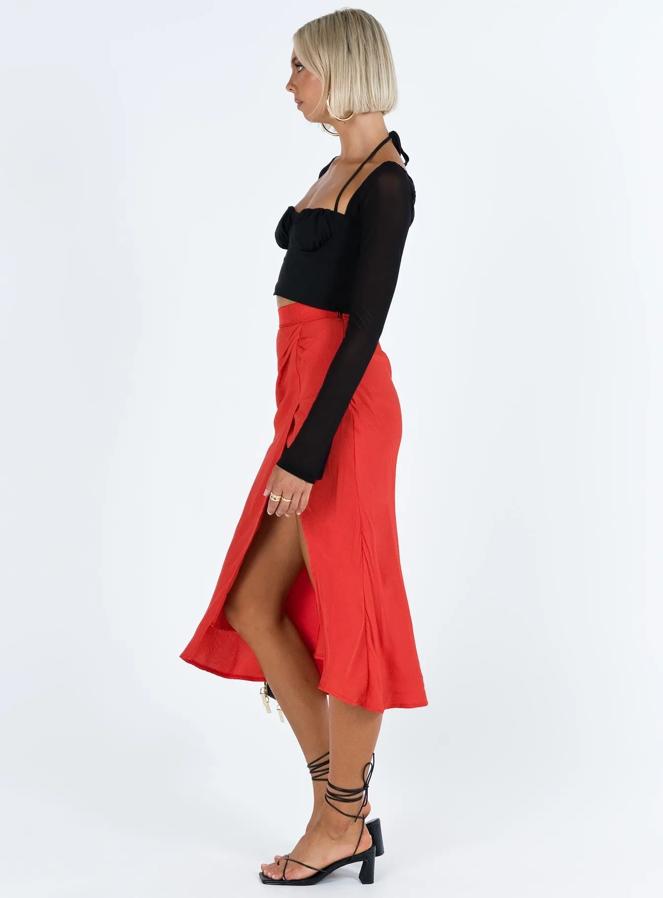 Mabel Midi Skirt Red