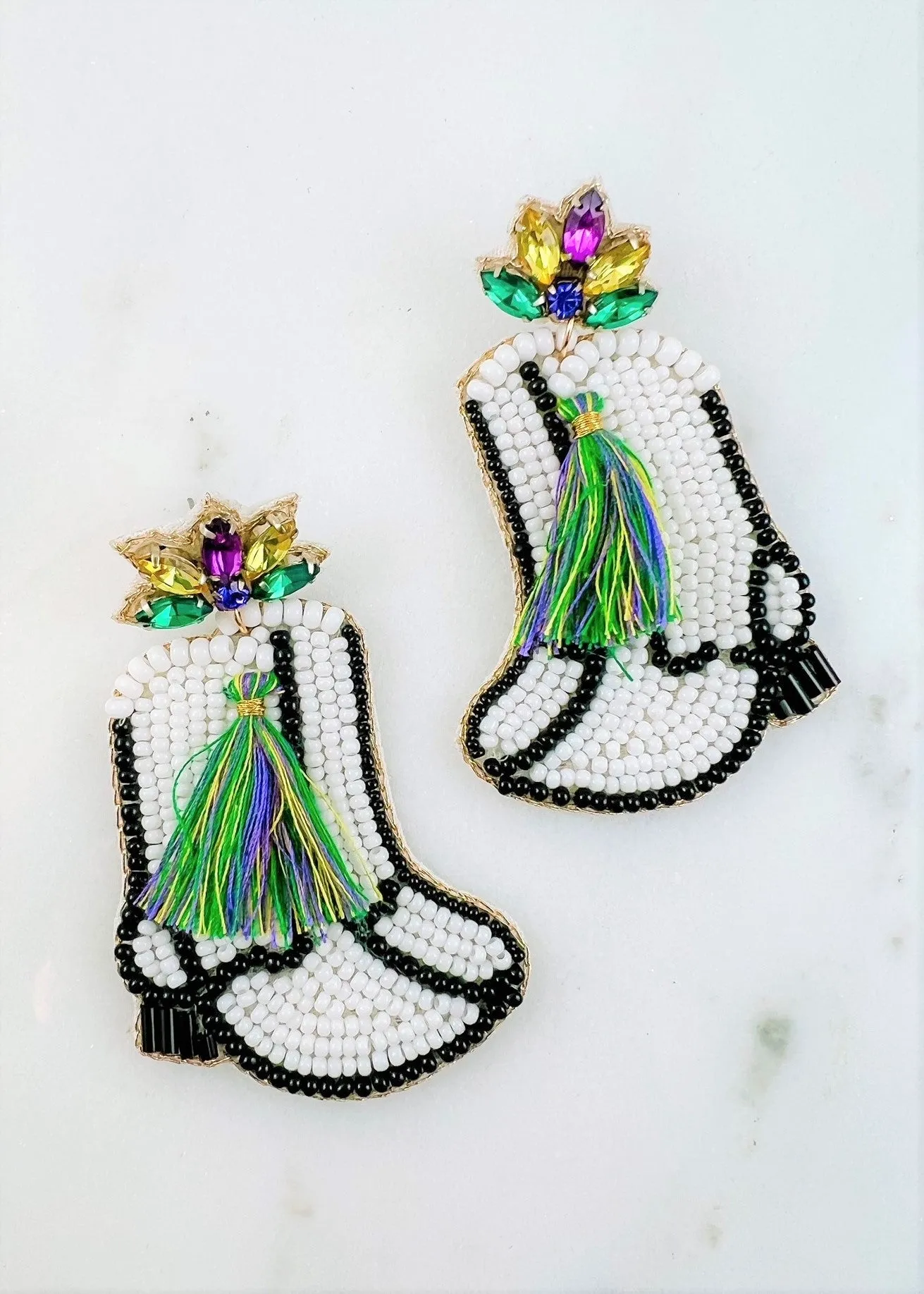 Mardi Gras Majorette Boots Earring WHITE