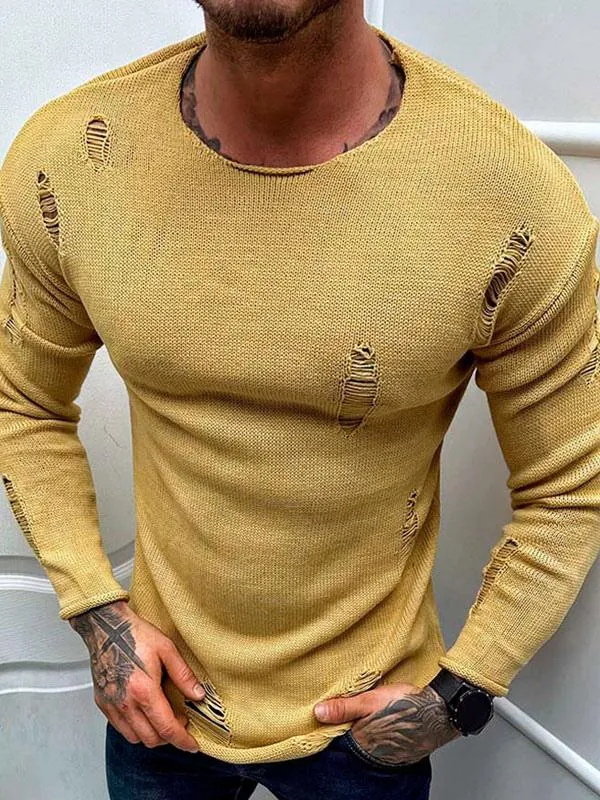 Men's Sweaters Men's Pullover Knitwear Jewel Neck Winter Yellow Yellow