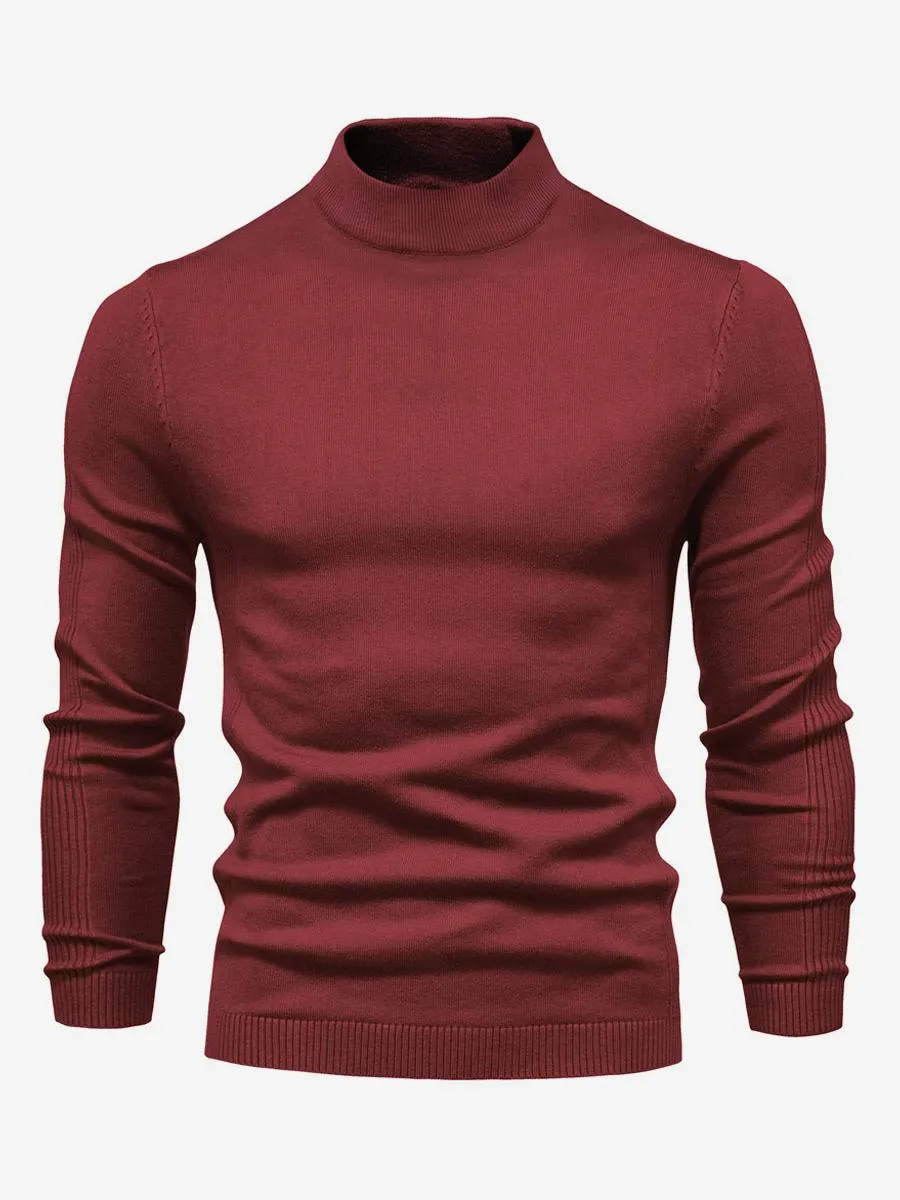 Men's Sweaters Men's Pullover Knitwear Portrait Neck Fall Burgundy Apricot