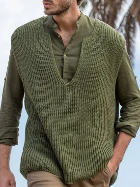 Men's Sweaters Men's Pullover Knitwear V-Neck Fall Green Green