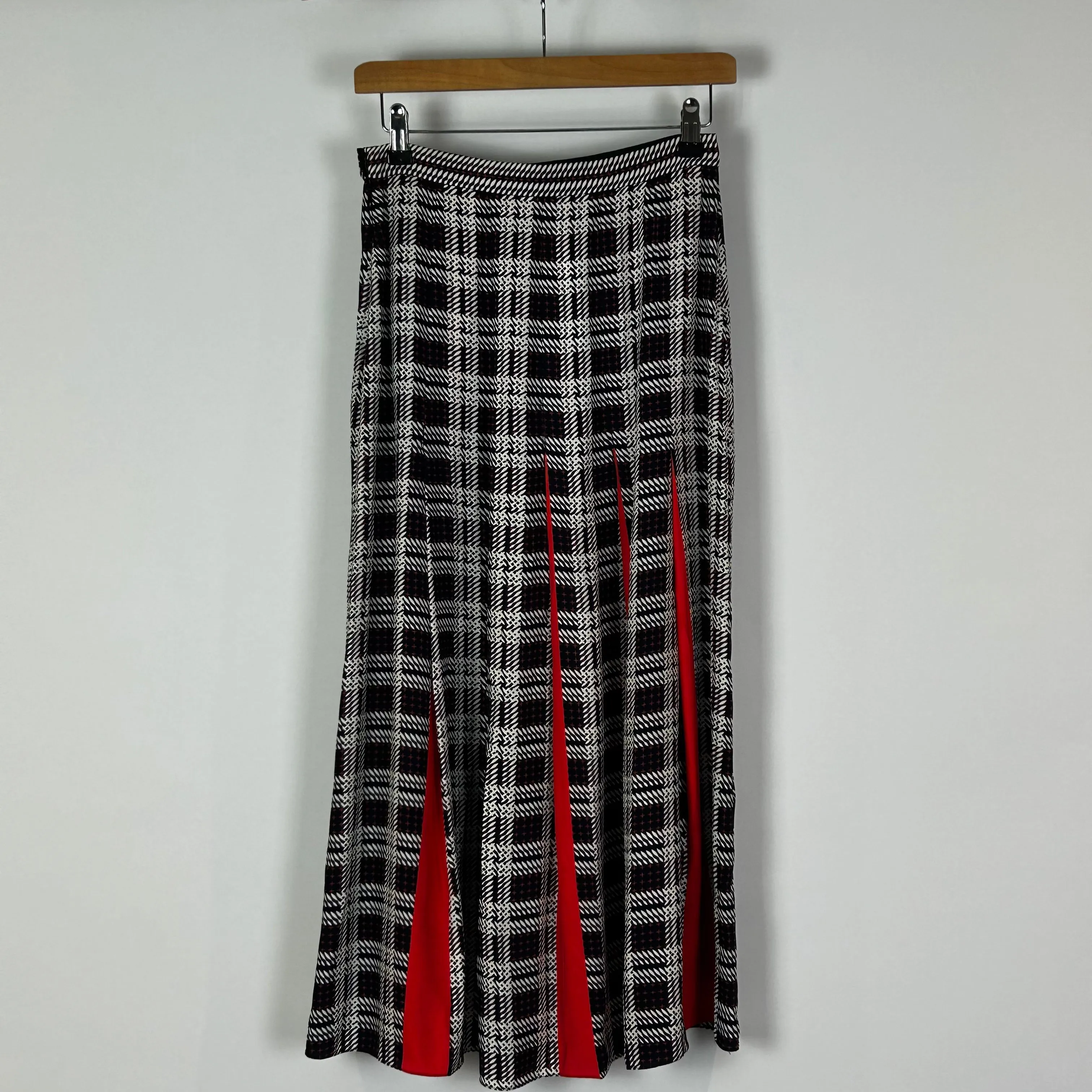 Mother Of Pearl Brand New Checked Silk Pleat Midi Skirt XS