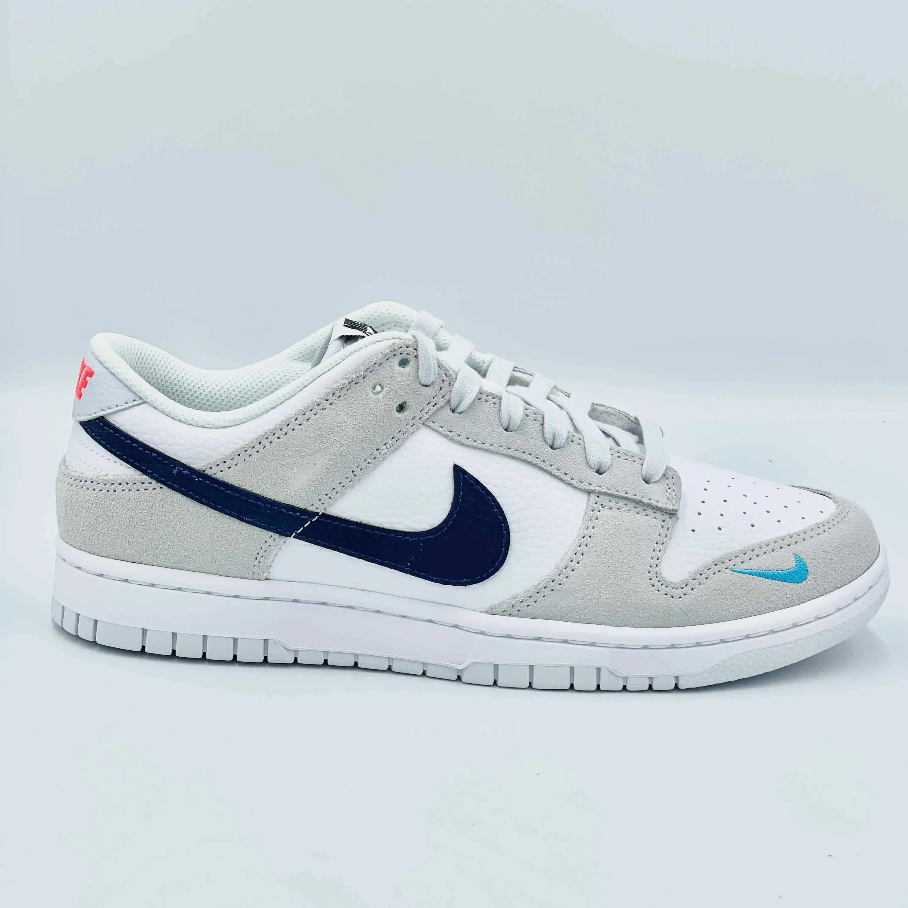 Nike Dunk Low White Grey Navy Aqua Mini Swoosh