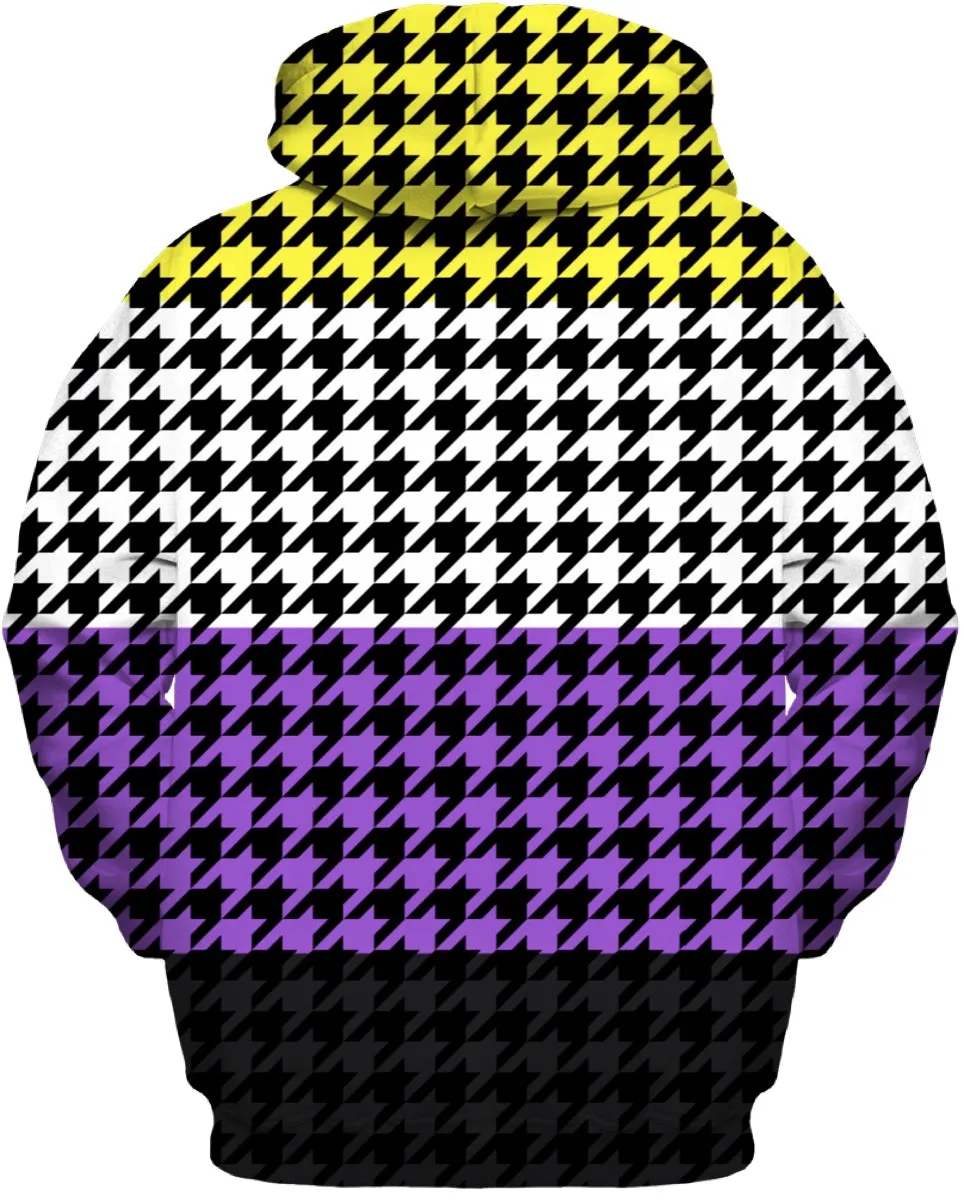 Non-Binary Pride Houndstooth Print Zip-Up Hoodie