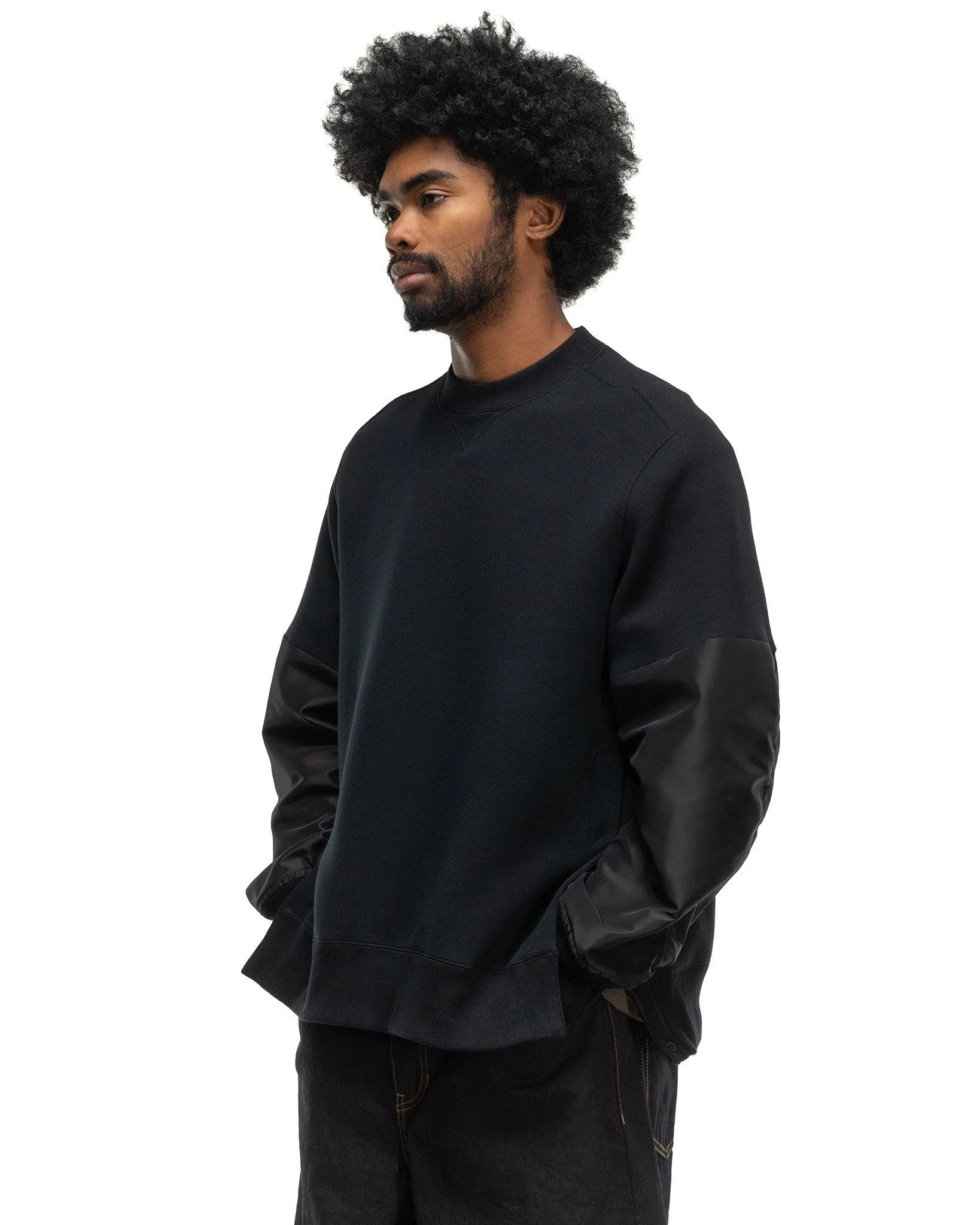 Nylon Twill x Sponge Sweat Pullover Black