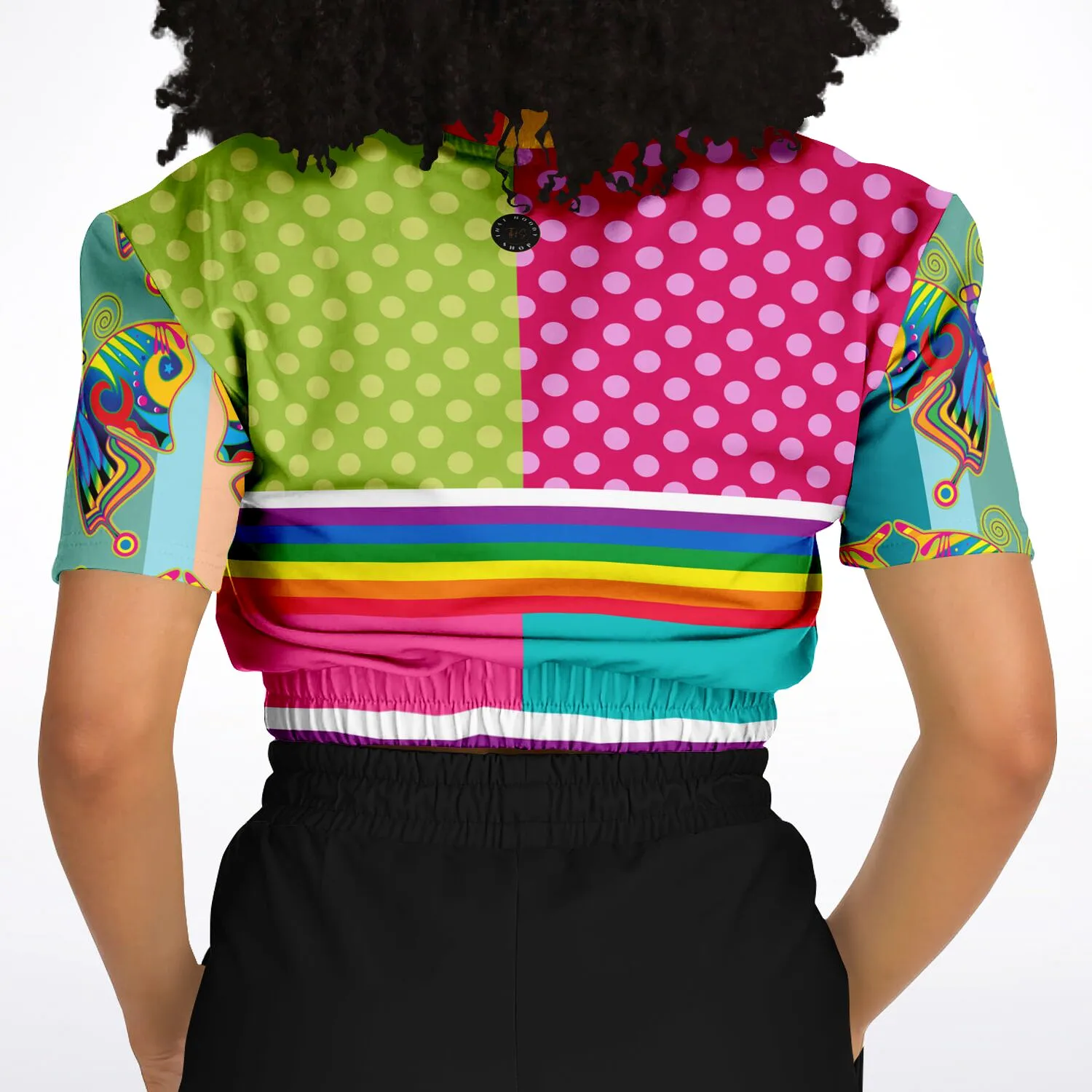 OG San Diego Polka Dot Patchwork Short Sleeve Cropped Eco-Poly Sweater