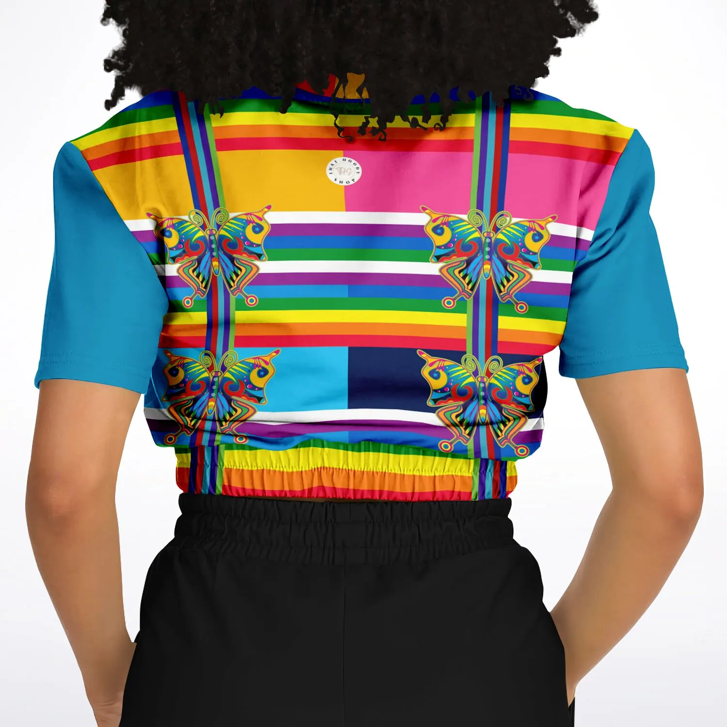 OG San Diego Rainbow Stripe Short Sleeve Cropped Eco-Poly Sweater