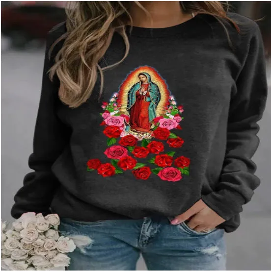 Printed Loose Round Neck Long Sleeve Sweaters