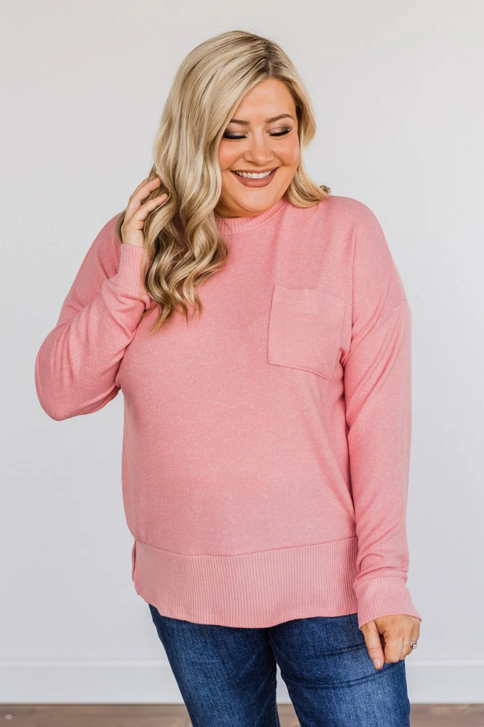 Putting Me First Knit Pocket Sweater- Pink