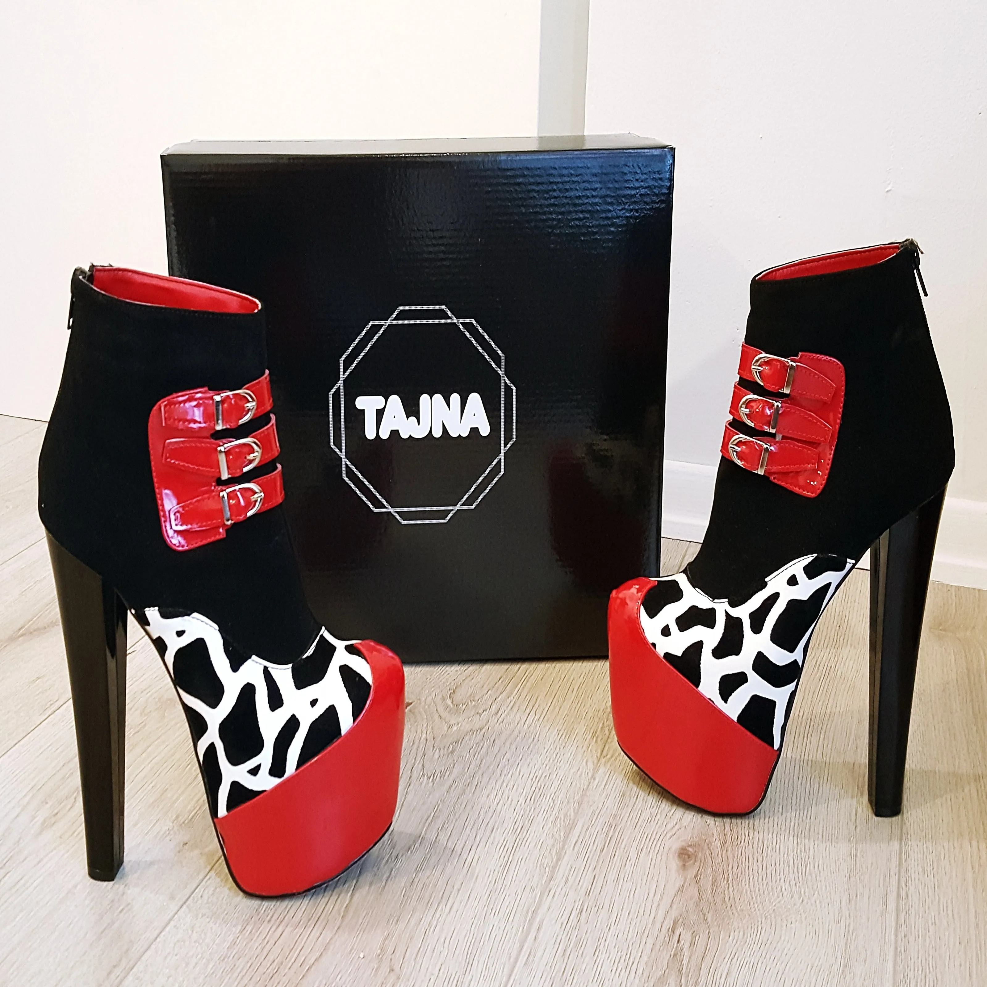 Red Black Leopard Ankle Platform Boots