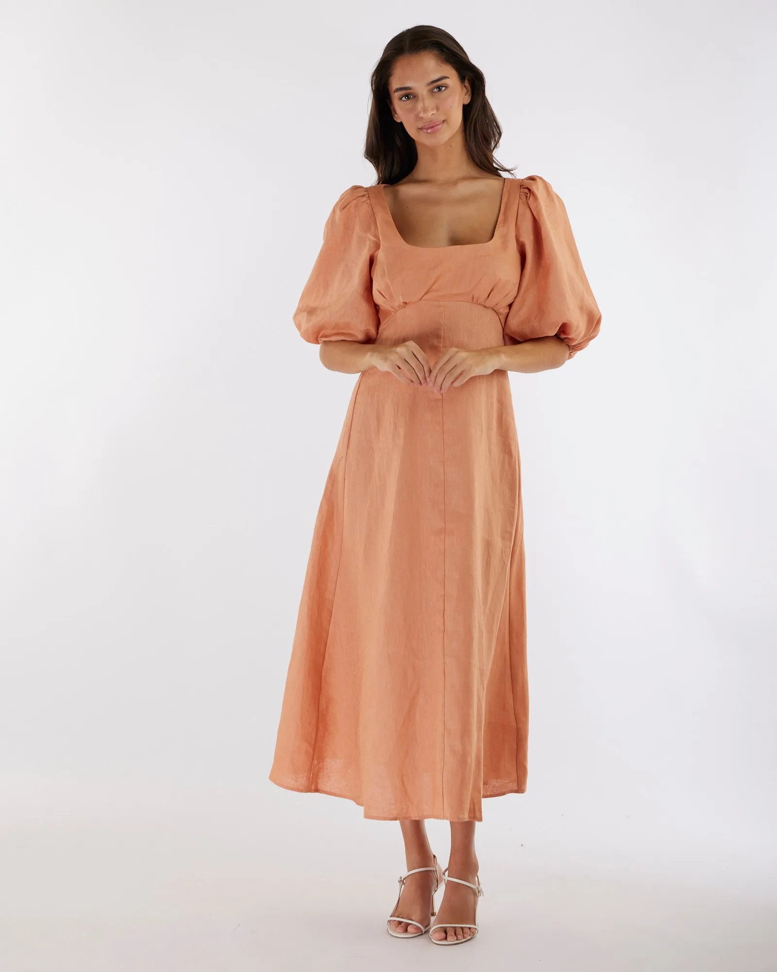 Romilly Linen Midi Dress - Apricot