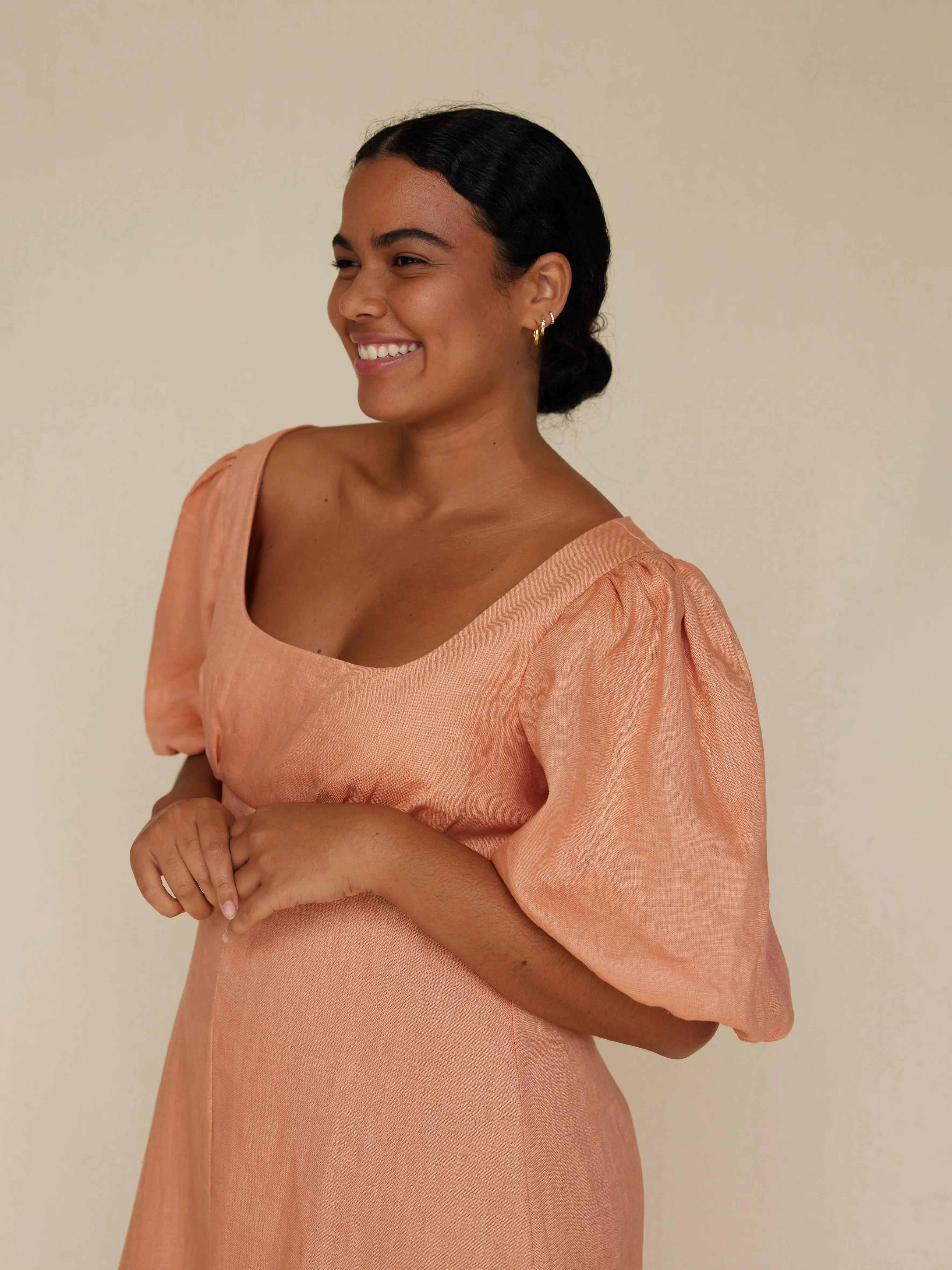 Romilly Linen Midi Dress - Apricot