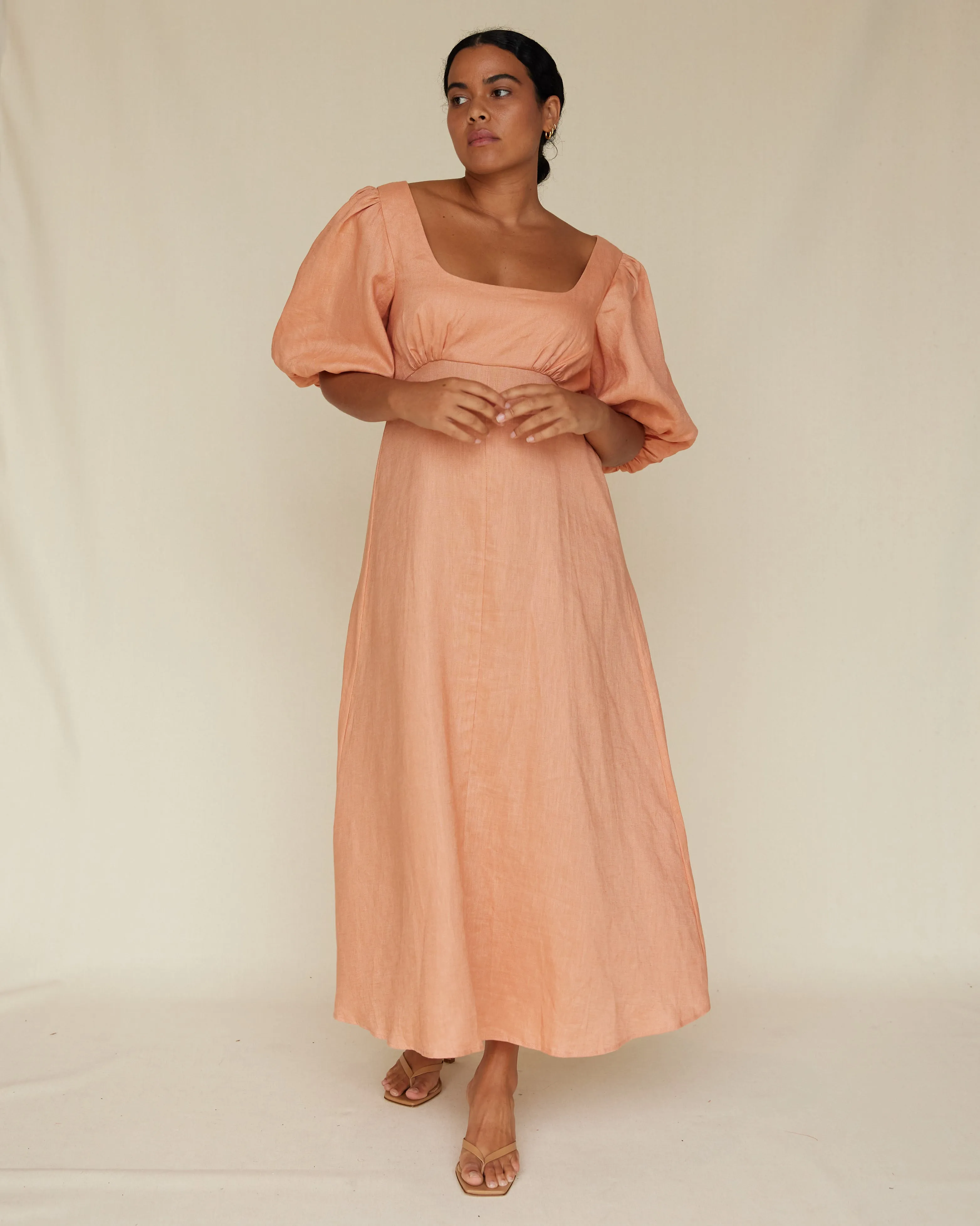 Romilly Linen Midi Dress - Apricot