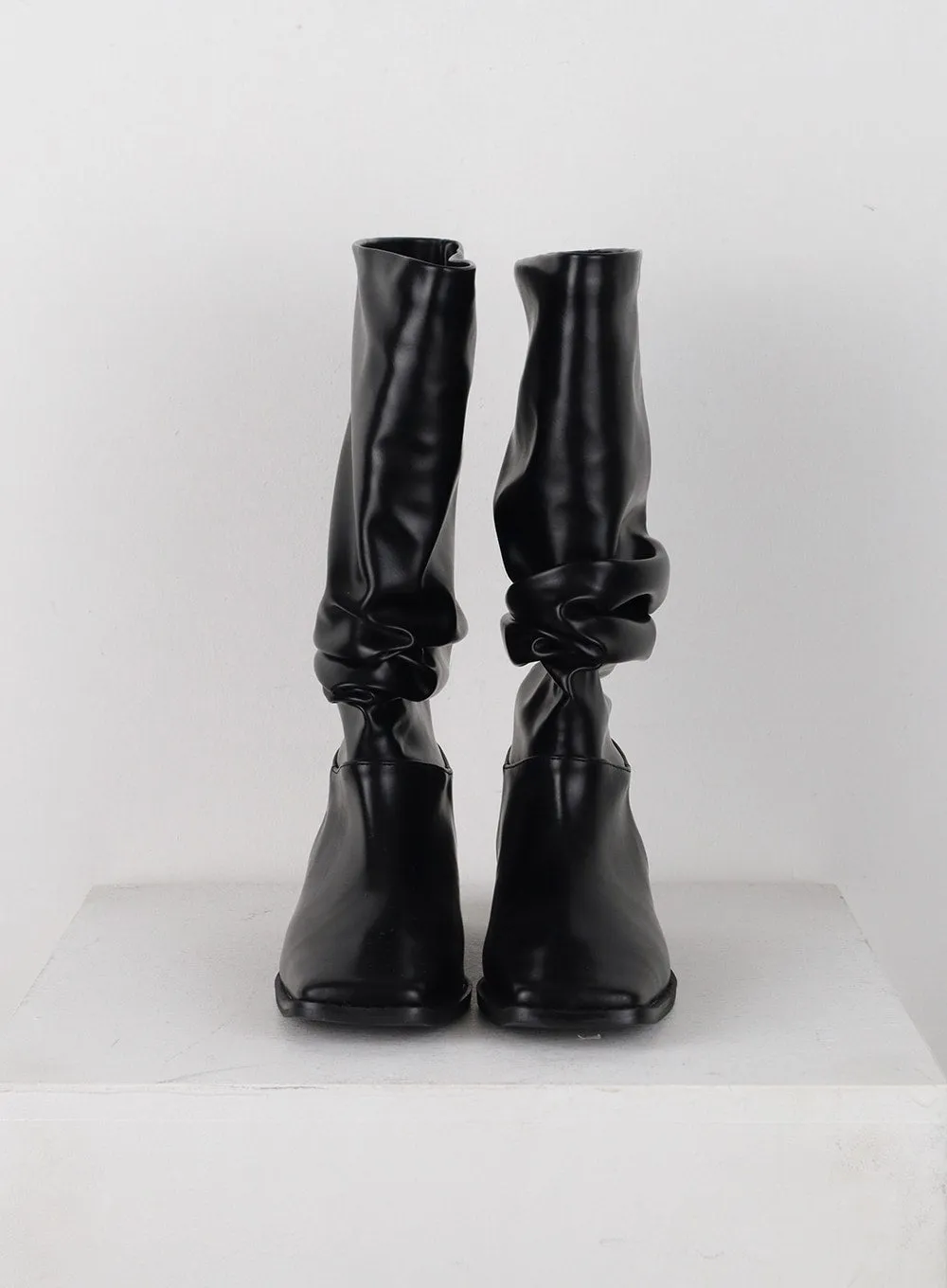 Shirred Faux Leather Midi Boots IJ403