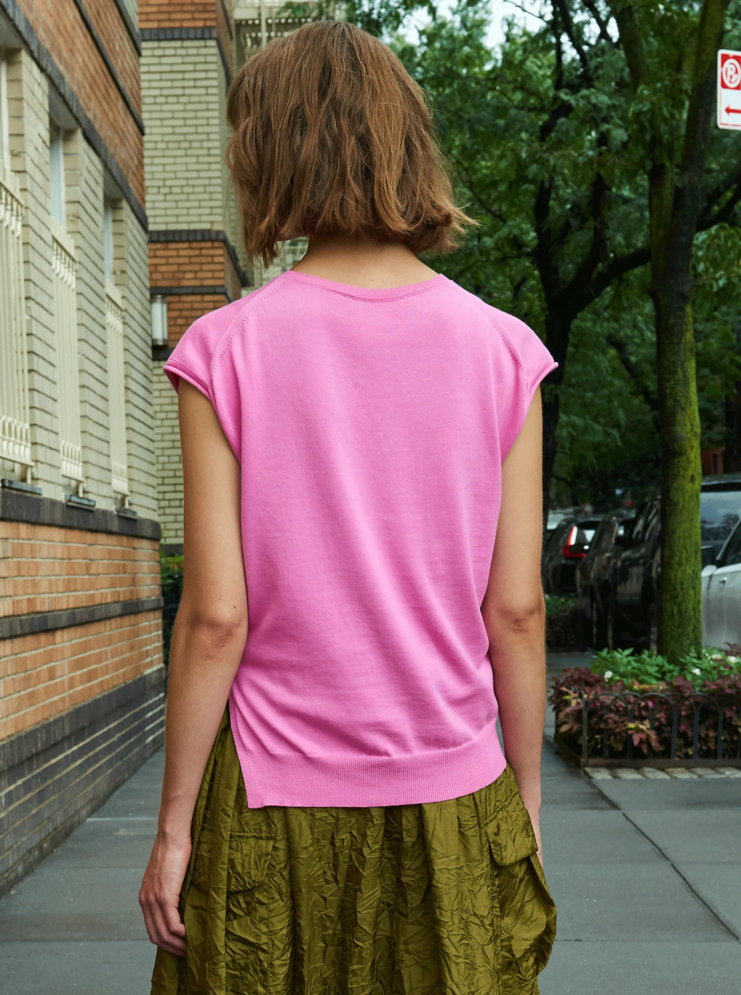 SOPHIE V-NECK KNIT TOP, RINKO PINK