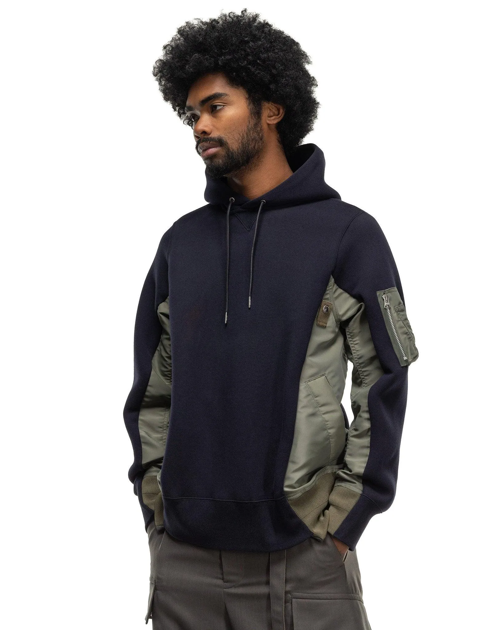 Sponge Sweat x Nylon Twill Hoodie Navy x Khaki