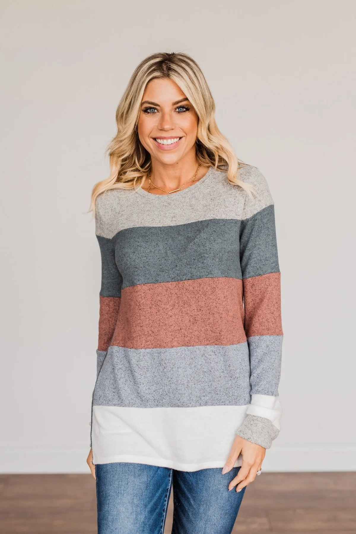 Striped Dreams Color Block Top- Teal