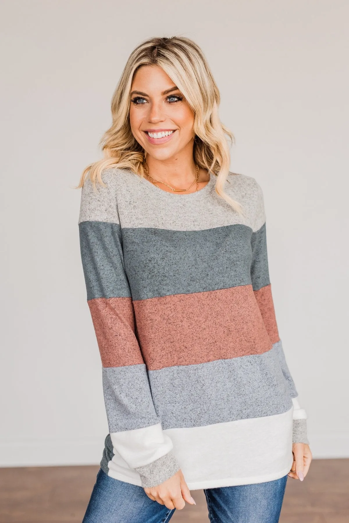 Striped Dreams Color Block Top- Teal