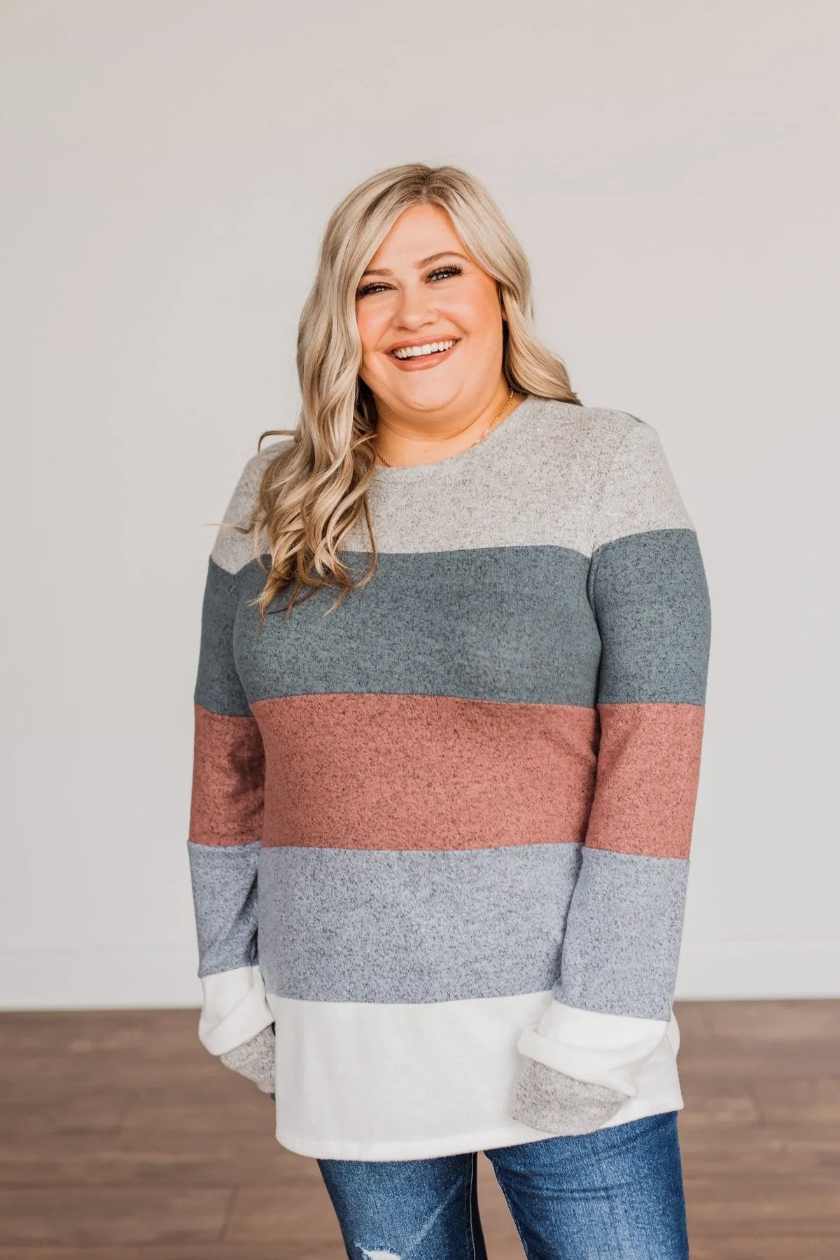 Striped Dreams Color Block Top- Teal