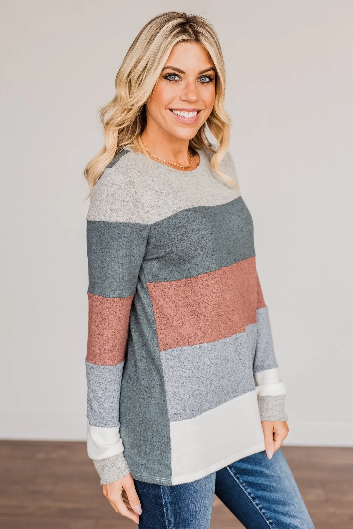 Striped Dreams Color Block Top- Teal