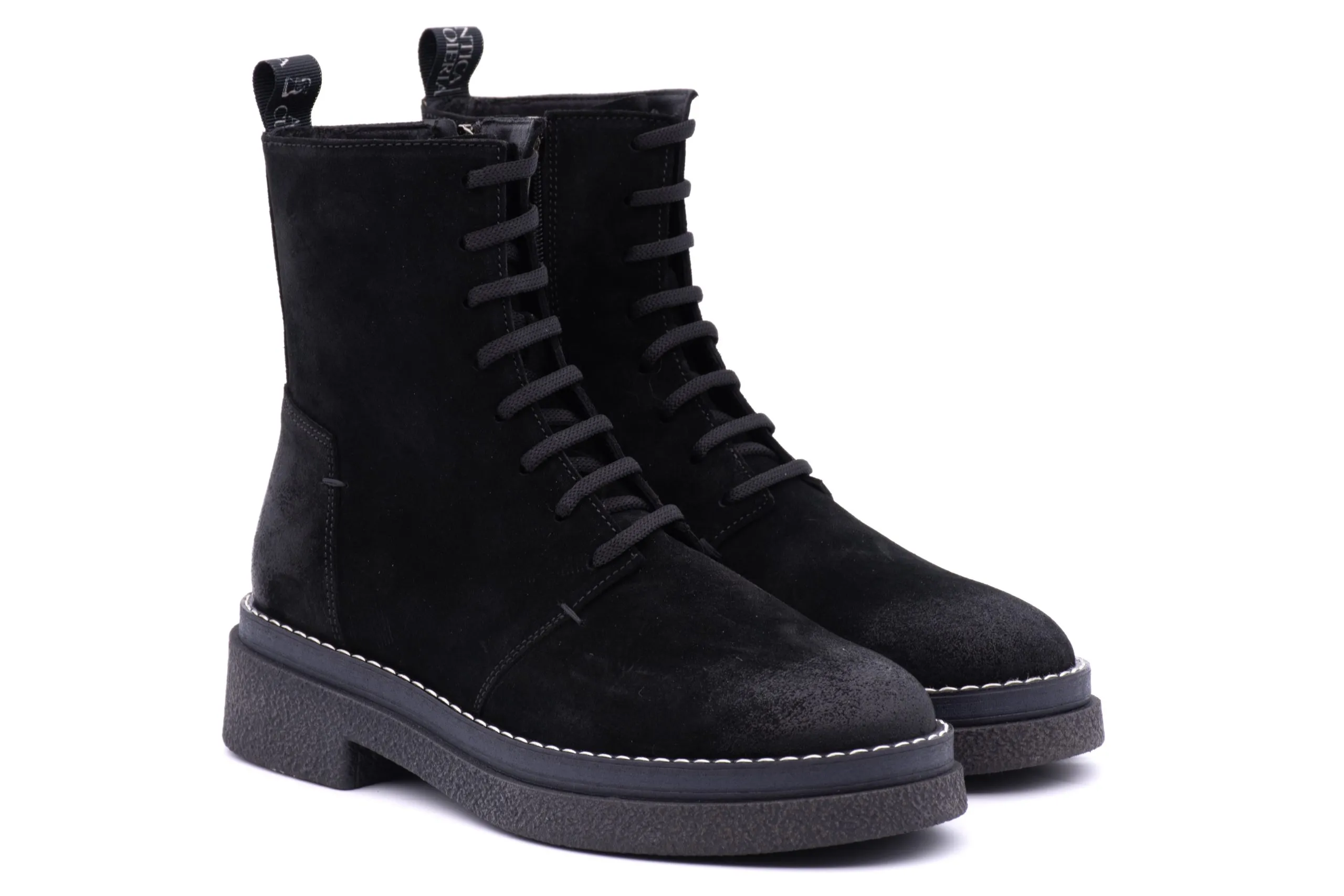 Suede Combat Boots on Rhinestone Sole