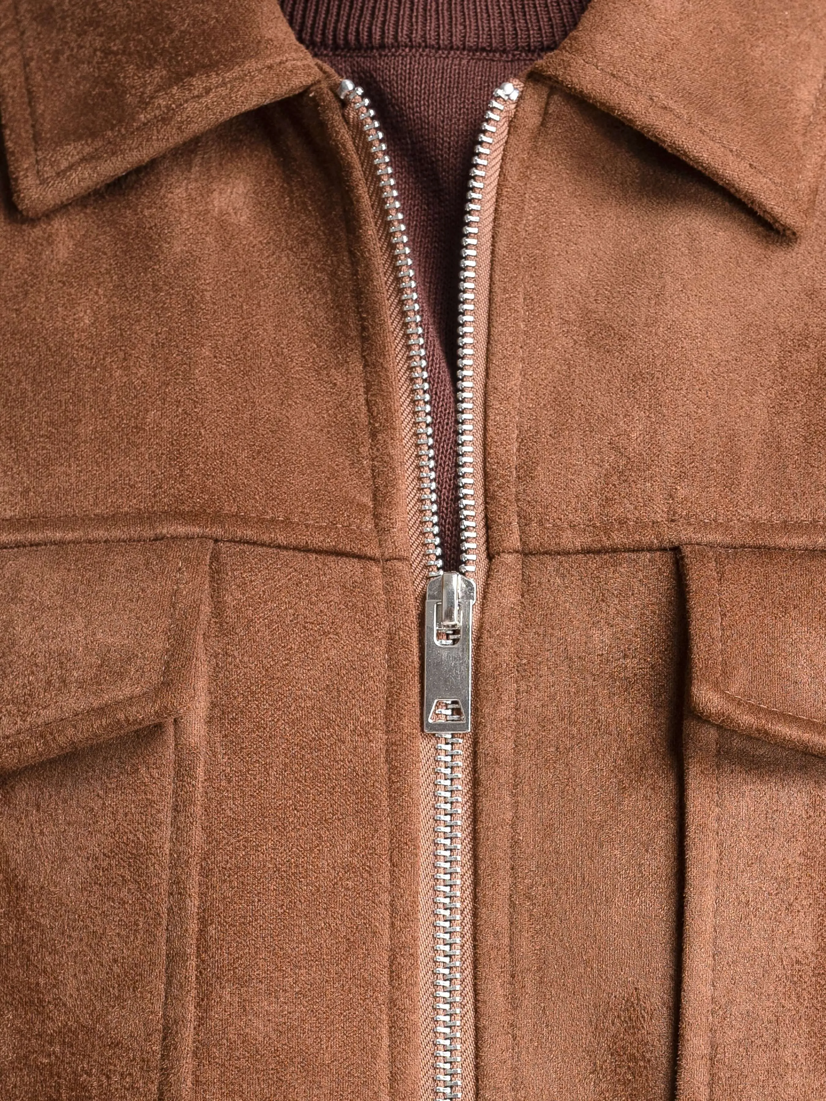 Suede Jacket with Zipper - Brown