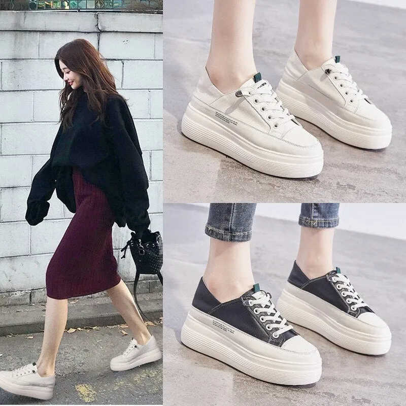 Summer Autumn Women's 8cm Hidden Wedge Heels Platform Chunky Sneakers