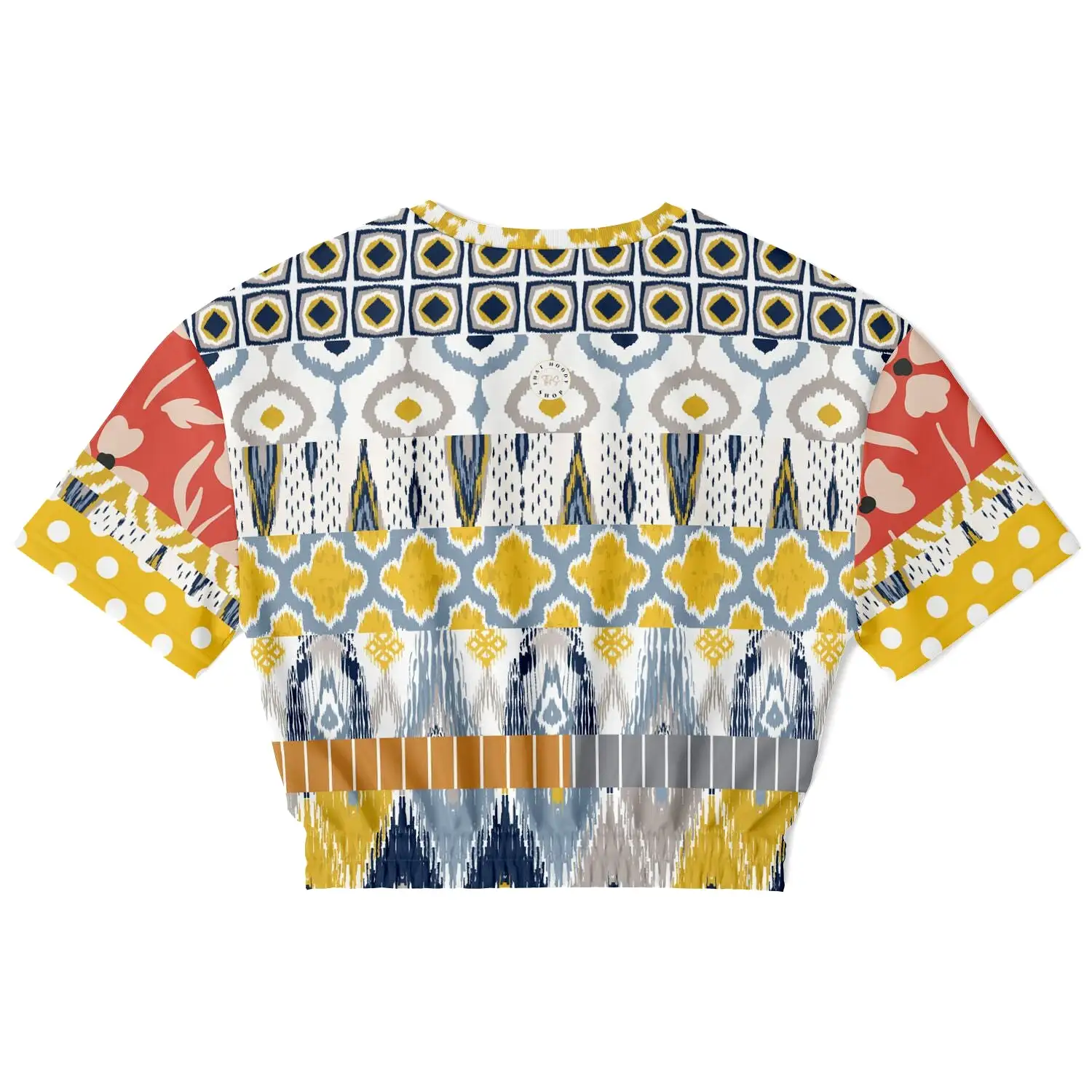 Tallulah Bankhead Elevate Patchwork Short Sleeve Cropped Eco-Poly Sweater