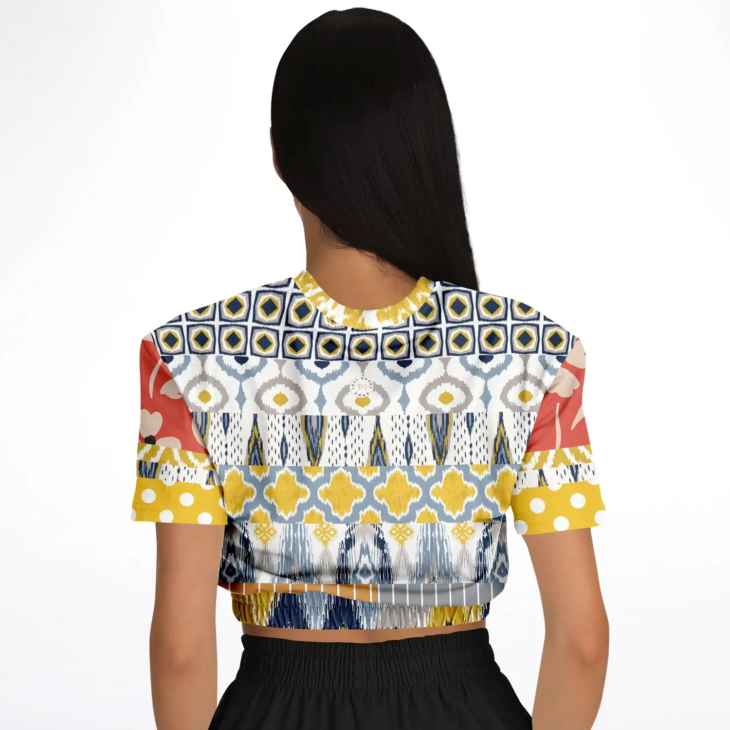 Tallulah Bankhead Elevate Patchwork Short Sleeve Cropped Eco-Poly Sweater