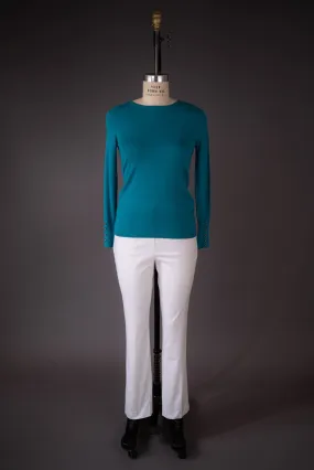 Teal Sweater With Metal Ball Cuffs