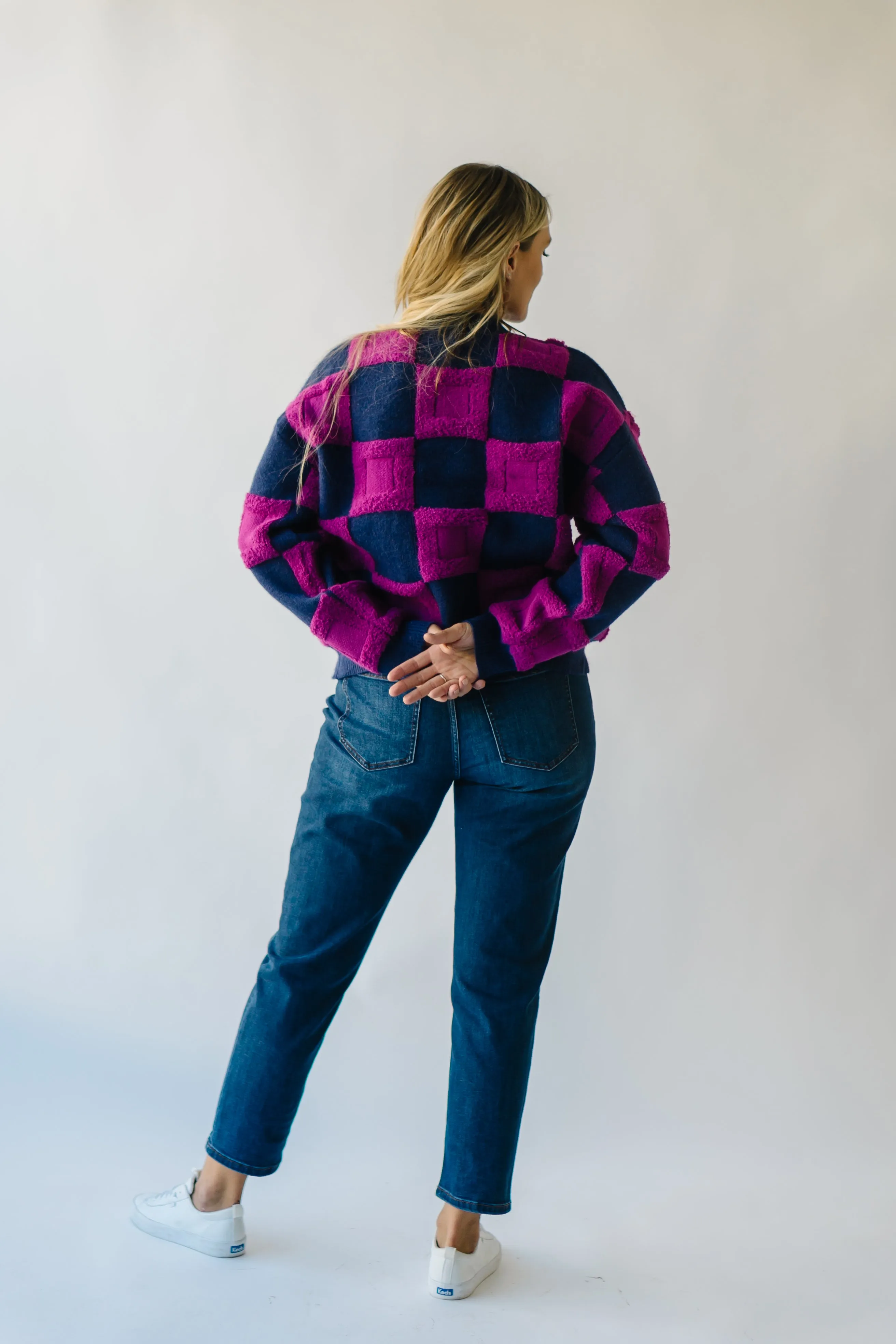 The Cortland Checkered Sweater in Navy + Purple