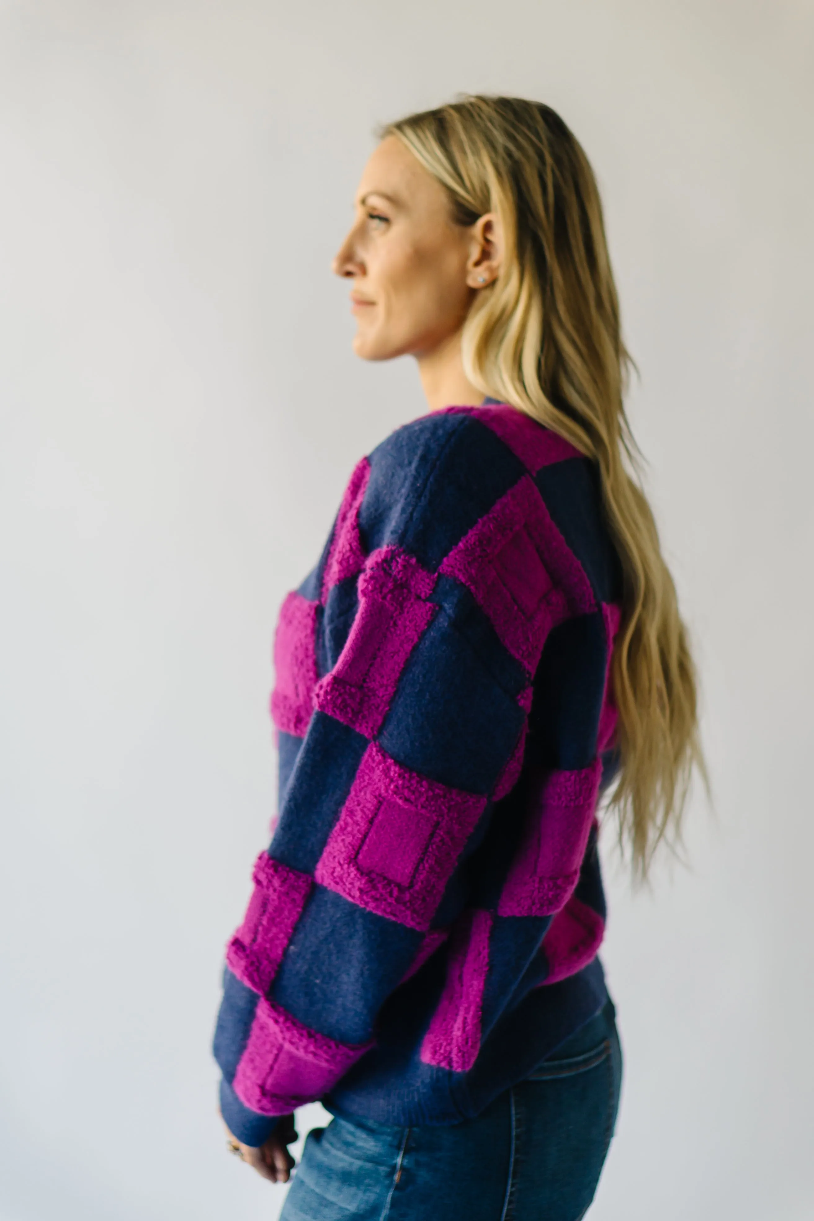 The Cortland Checkered Sweater in Navy + Purple