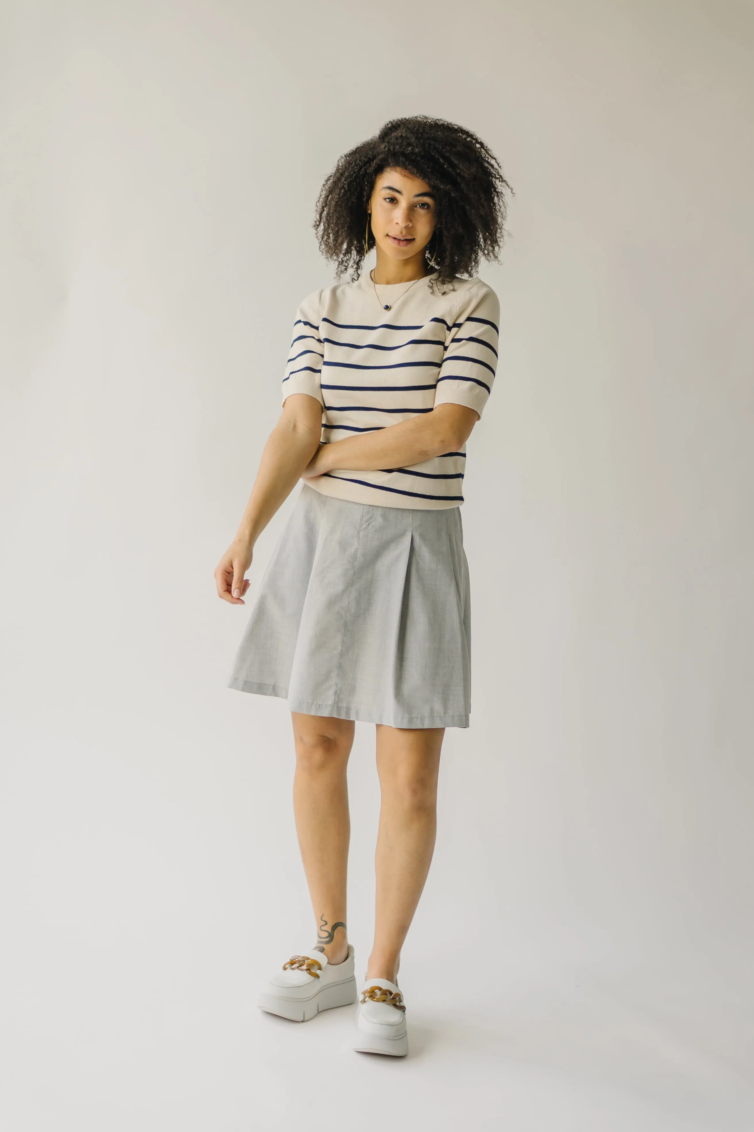 The Torin Striped Sweater in Ivory + Navy