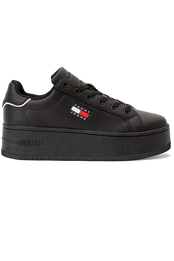 Tommy Hilfiger Women Sneakers Cupsole Leather Flatform Black