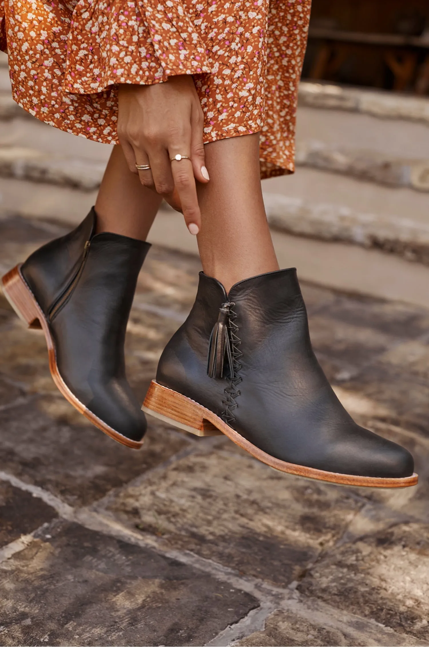 Treasure Leather Ankle Boots in Black