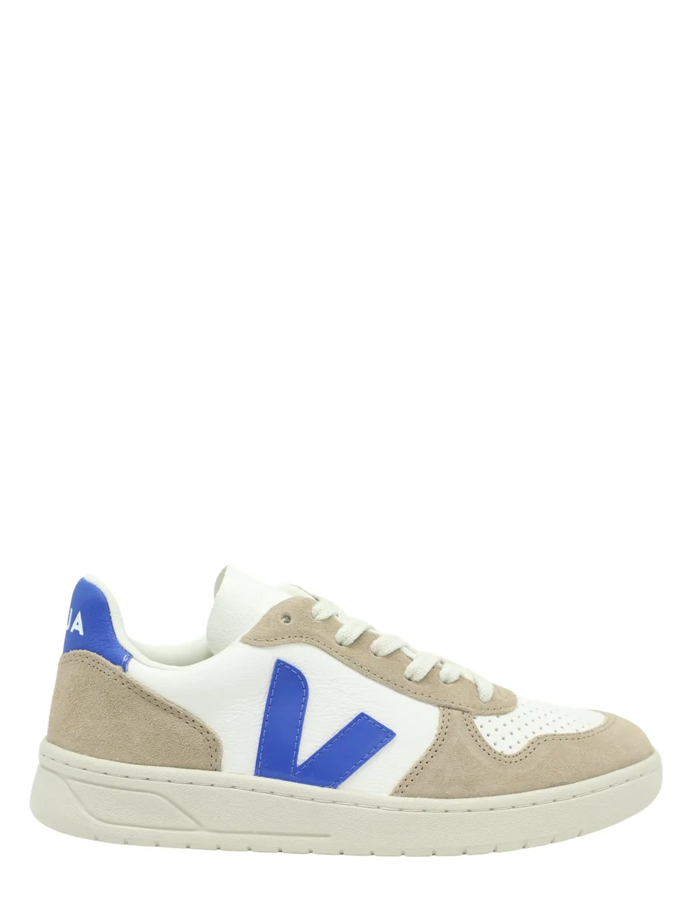 Veja V-10 Chromefree Leather Sneaker in Extra-White/Paros/Sahara