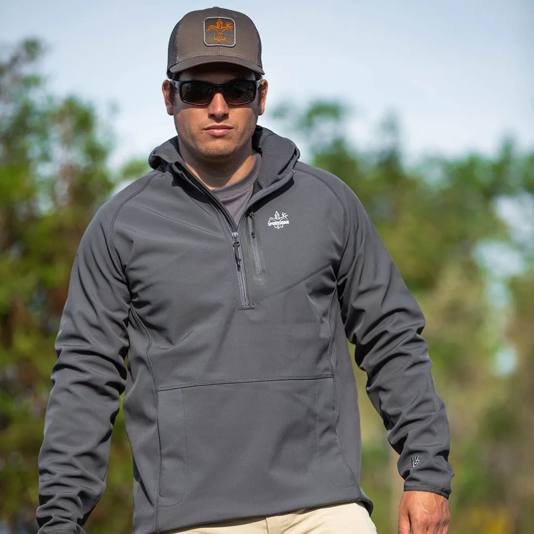 W3 Outbound Full Zip Hoodie: Mid weight Windproof Fishing Hoodie with Face Mask Half Zip