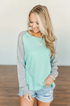 Warm Wishes Lightweight Knit Sweater- Grey & Mint