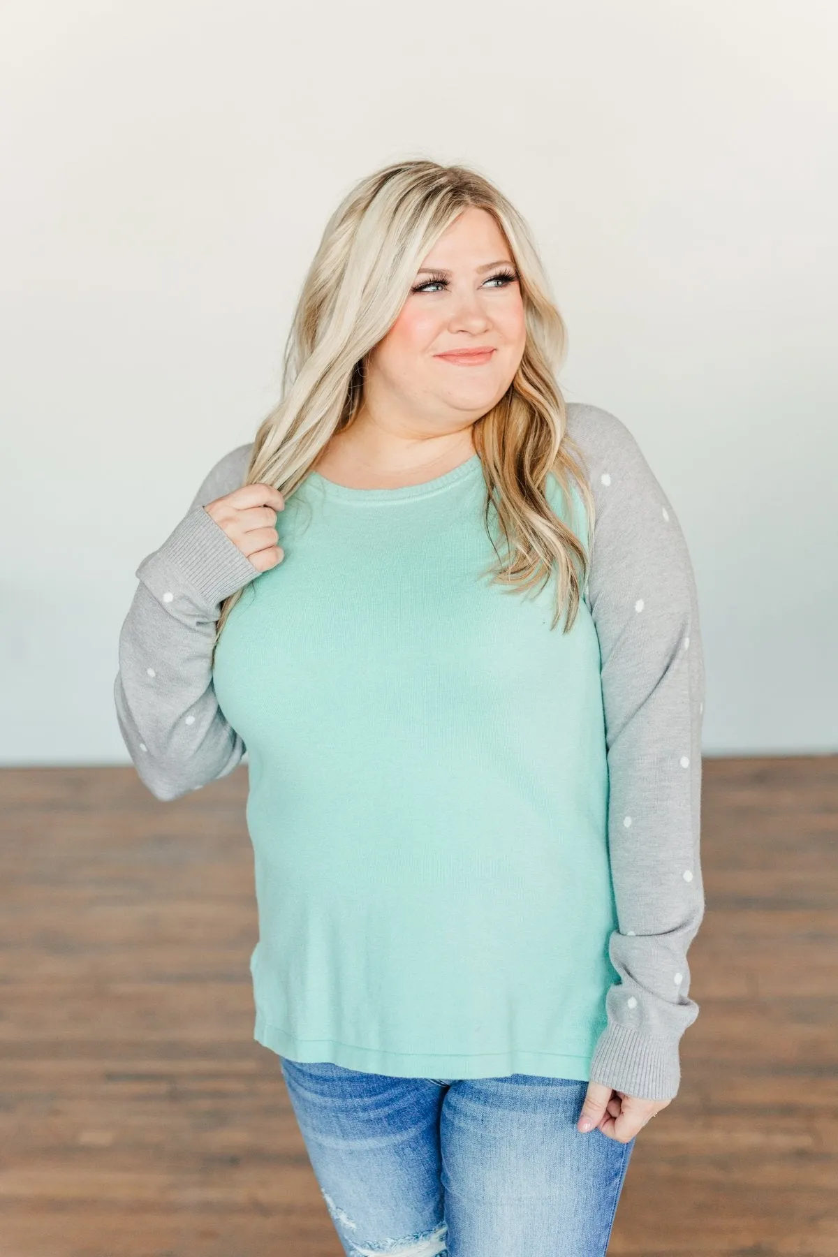 Warm Wishes Lightweight Knit Sweater- Grey & Mint