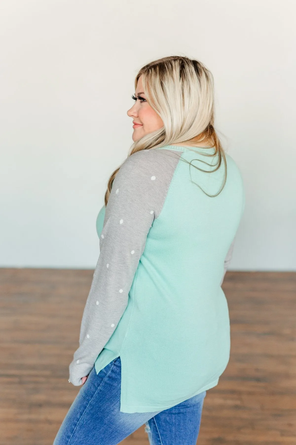 Warm Wishes Lightweight Knit Sweater- Grey & Mint