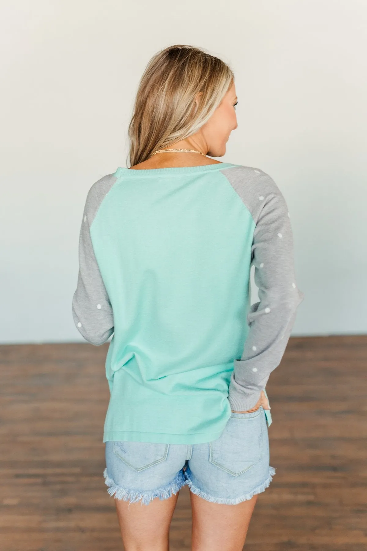 Warm Wishes Lightweight Knit Sweater- Grey & Mint