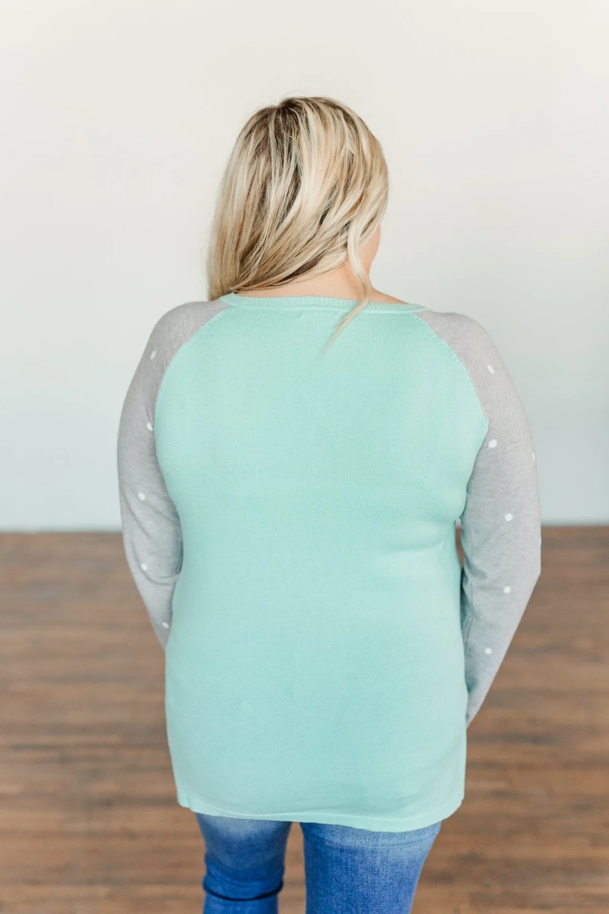 Warm Wishes Lightweight Knit Sweater- Grey & Mint