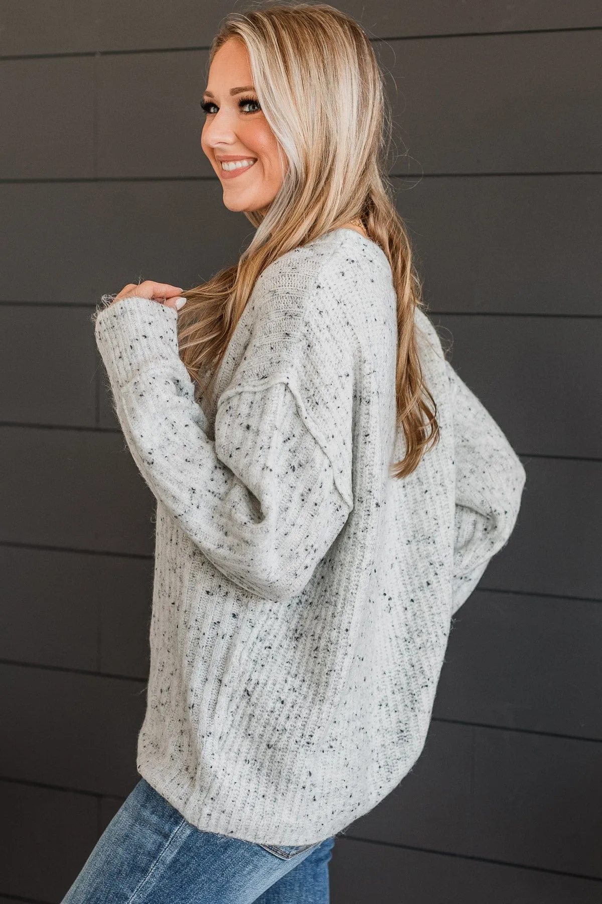 Warmly Yours Sprinkle Knit Sweater- Light Grey