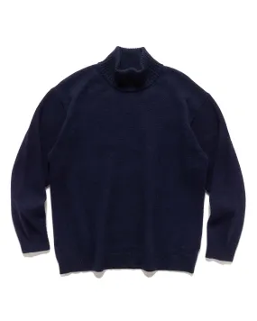 Wool Cotton Mouline Highneck Sweat Shirt Navy