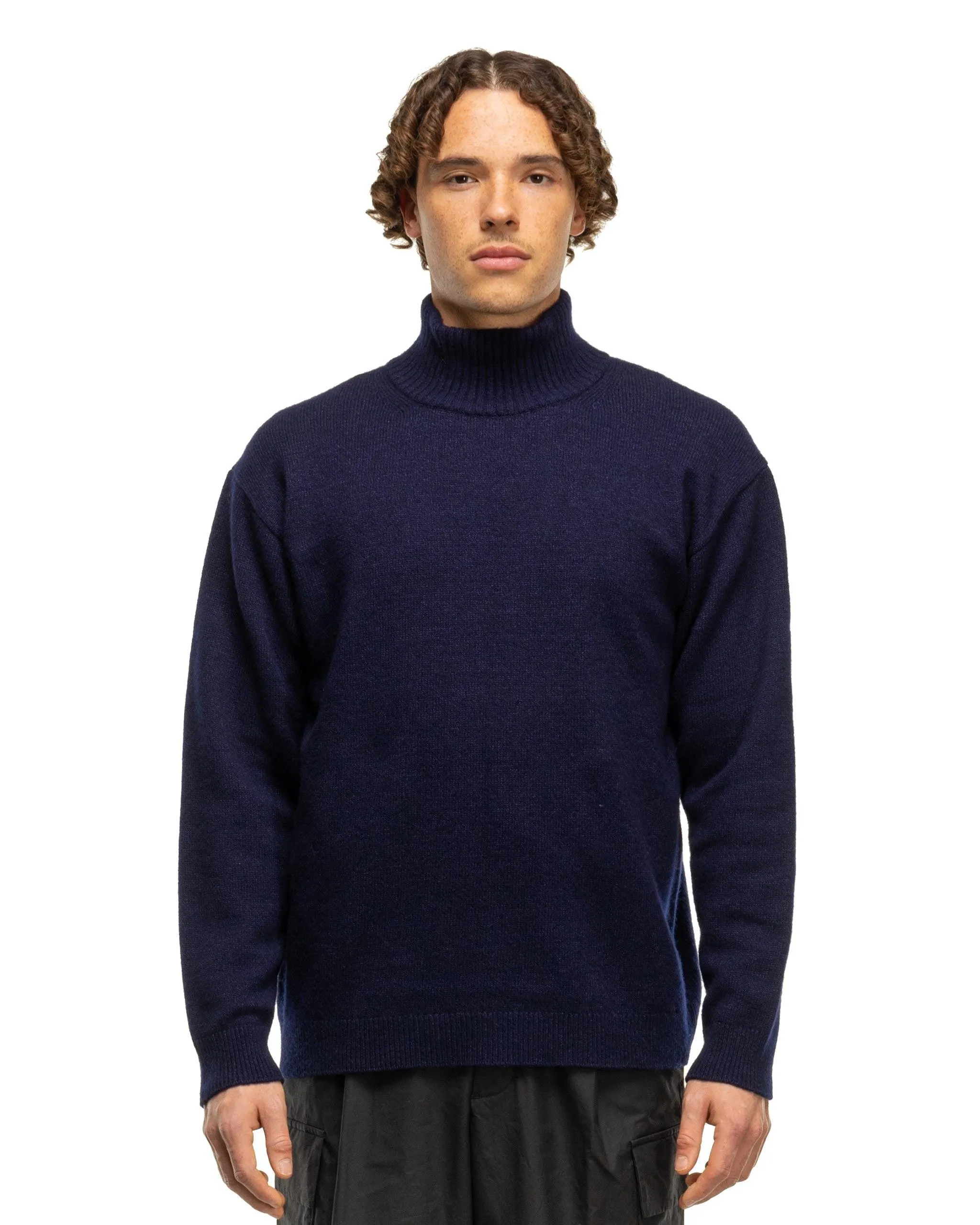 Wool Cotton Mouline Highneck Sweat Shirt Navy